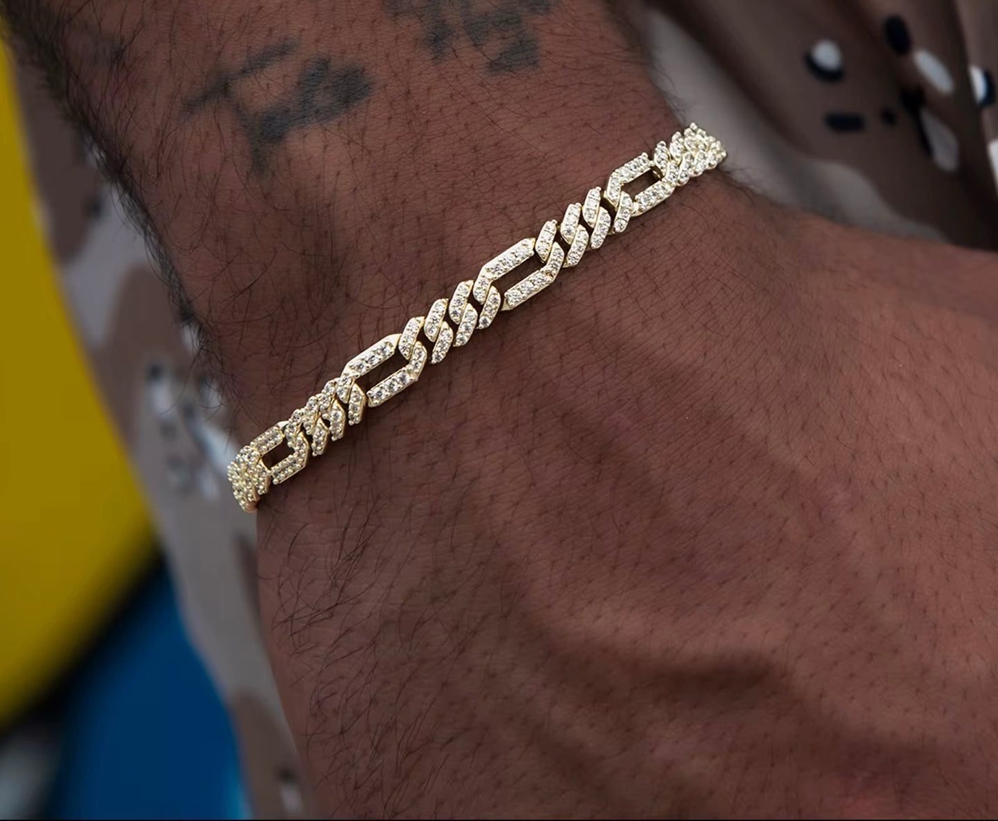 6mm Iced Figaro Link Bracelet Gold