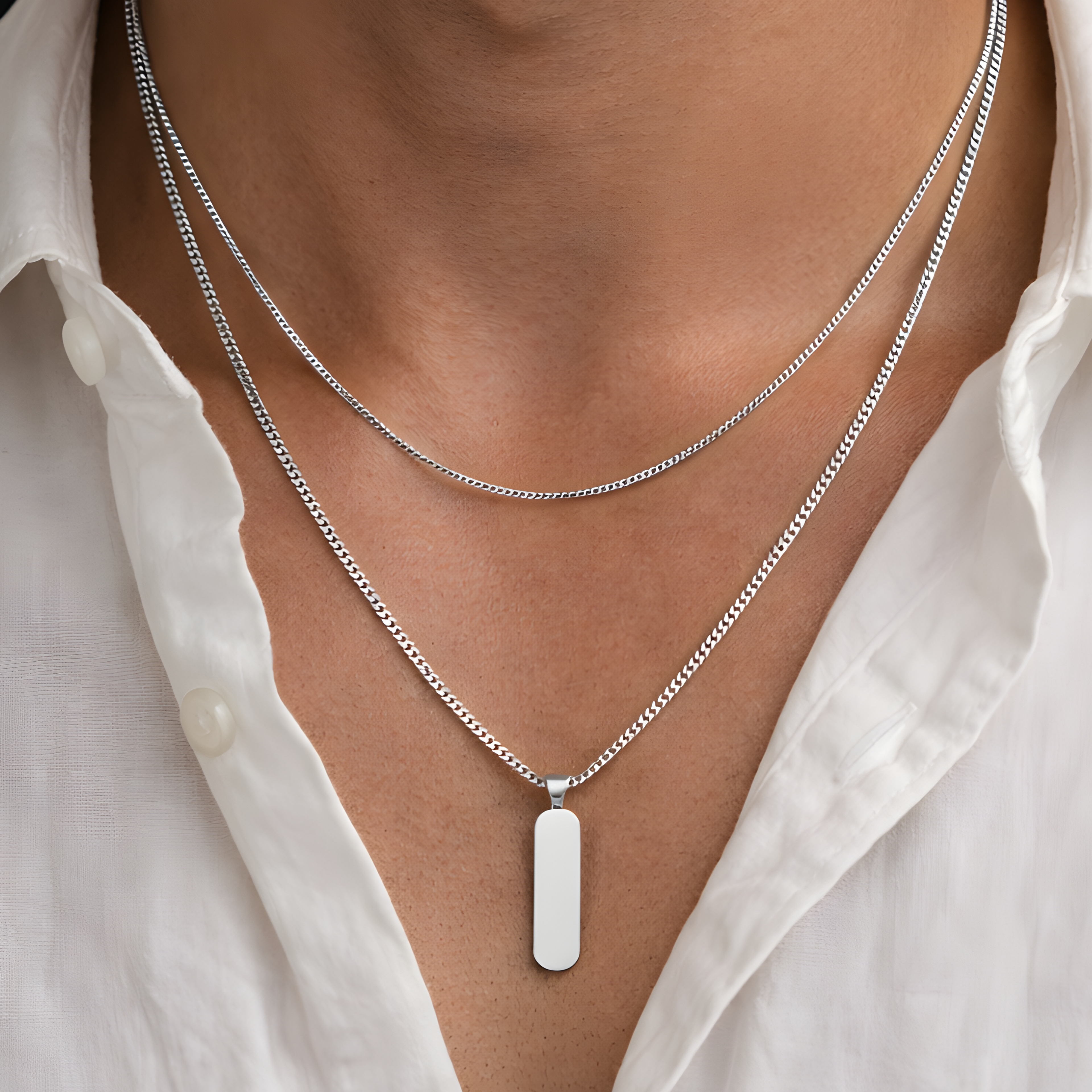 Minimal Pendant Set Silver Chain