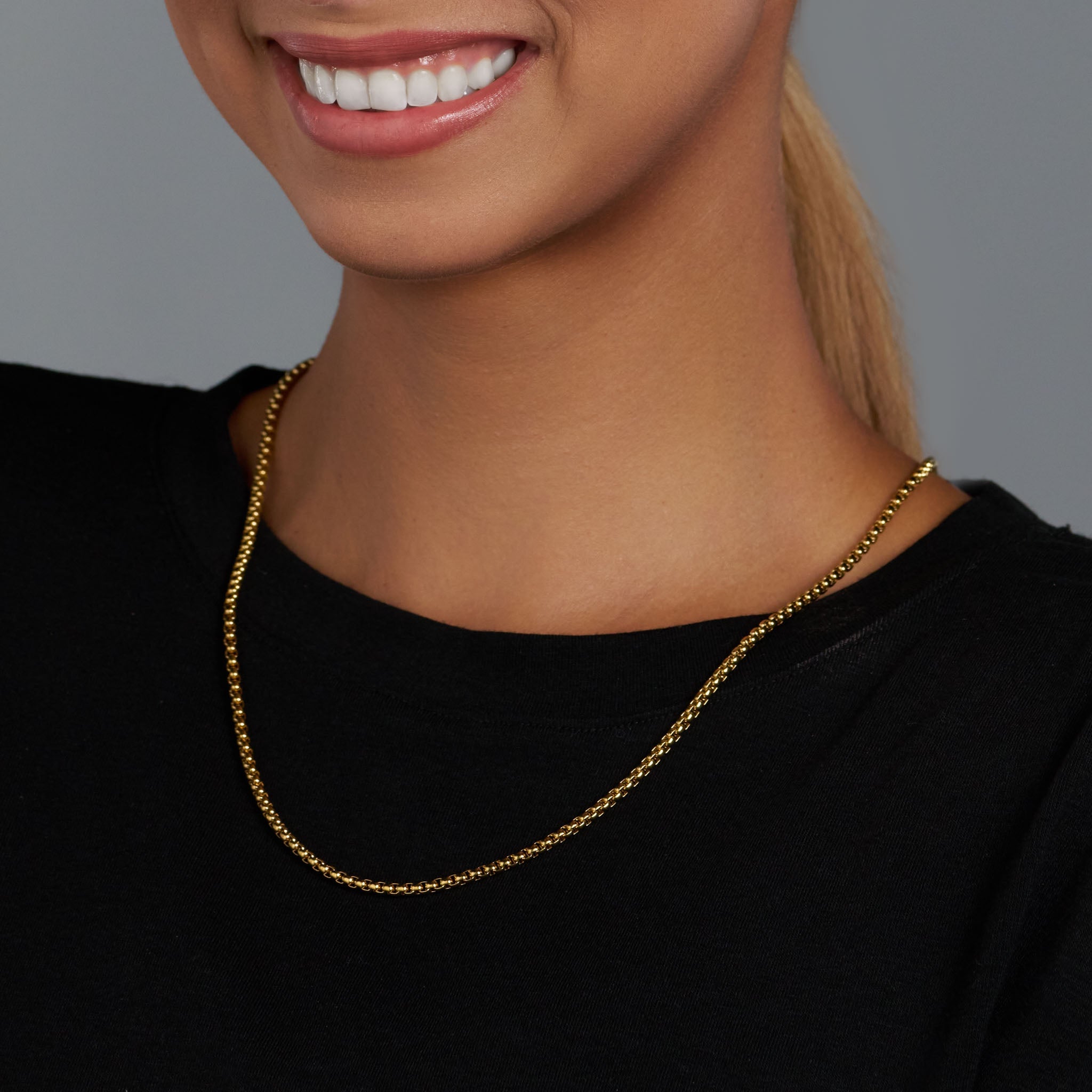 Women's Gold 3mm Round Box Chain