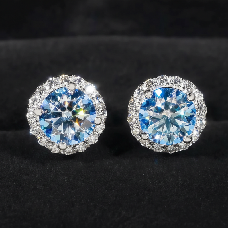 Corvanni Halo Gemstone Studs