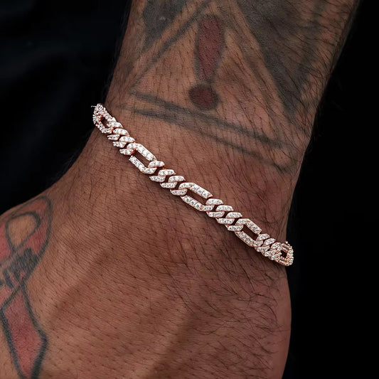 6mm Iced Figaro Link Bracelet Rose Gold
