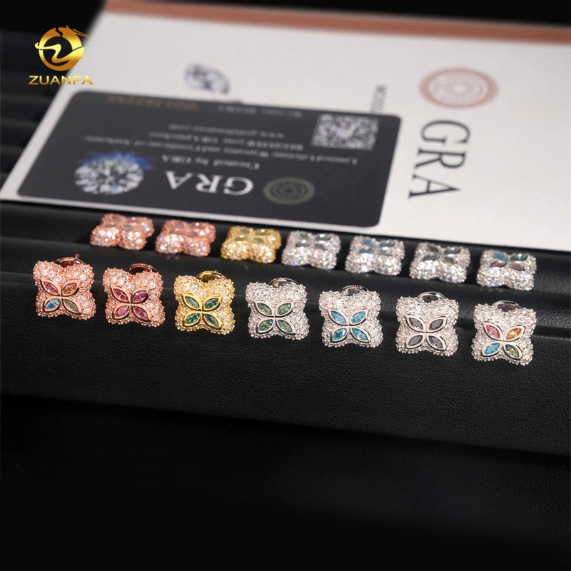 Ready to Ship 15mm Color Moissanite Flower Stud Earrings 925 Silver Hip Hop Earrings Iced Out Earrings Pass Diamond Test