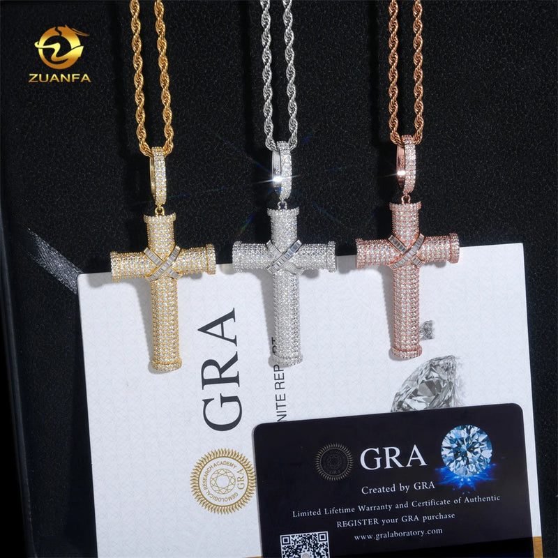 Ready to Ship Iced Out Cross Pendant Solid Silver With Moissanite Diamond Hip Hop Pendant
