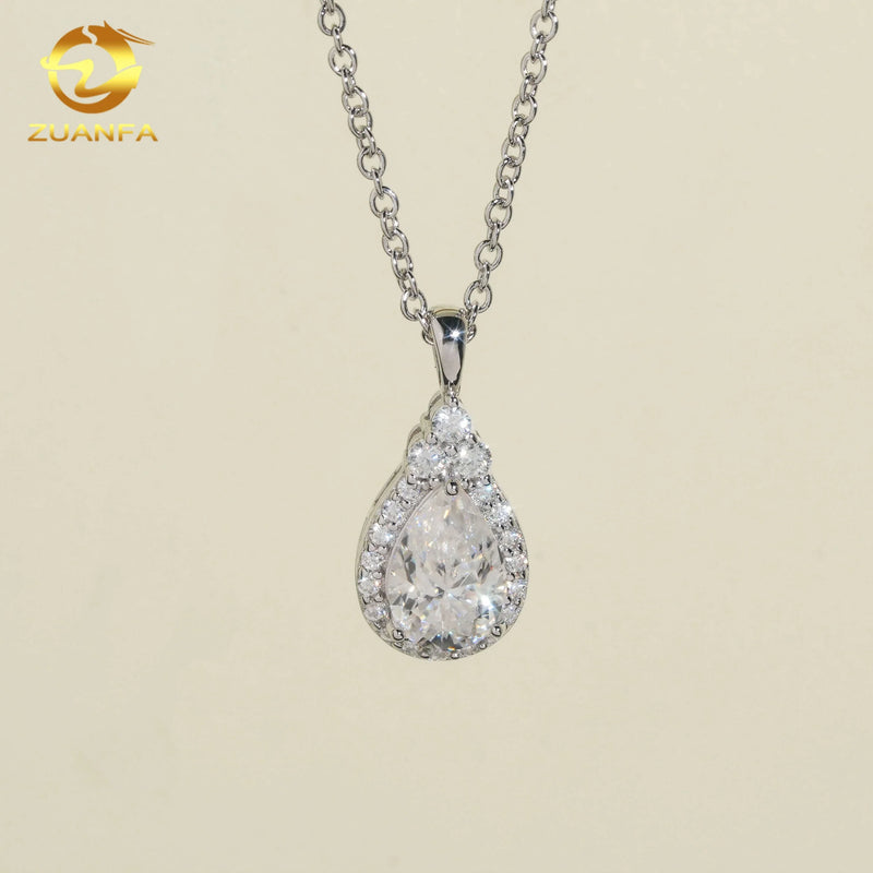 Fashion Women Jewelry Iced Out Pear Cut Diamond Hip Hop Women Link Chain 925 Silver VVS Moissanite Pendant Necklace