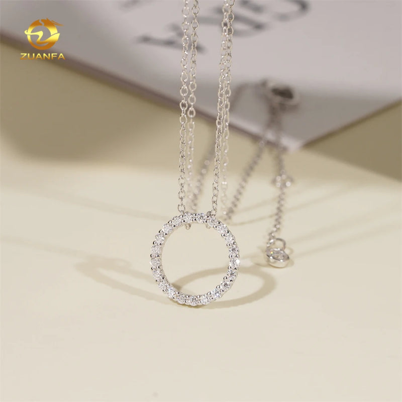 Fashion Women Jewelry Circle Moissanite Diamond Necklace Pendant Sterling Silver 925 Iced Out Charm Necklace