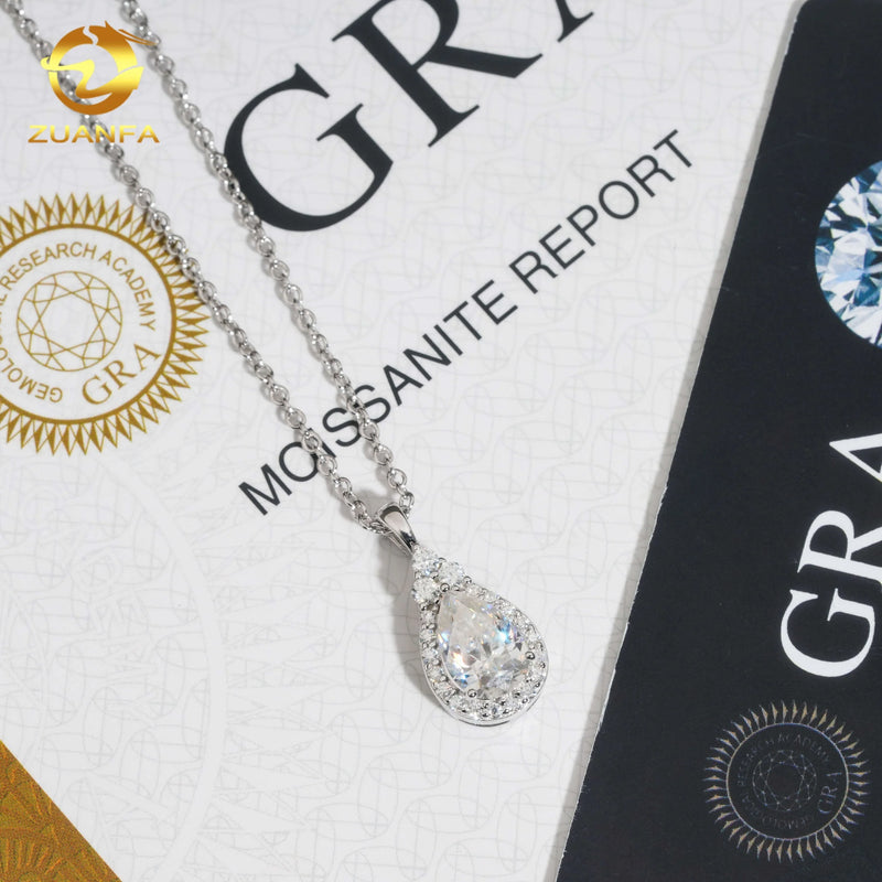 Fashion Women Jewelry Iced Out Pear Cut Diamond Hip Hop Women Link Chain 925 Silver VVS Moissanite Pendant Necklace
