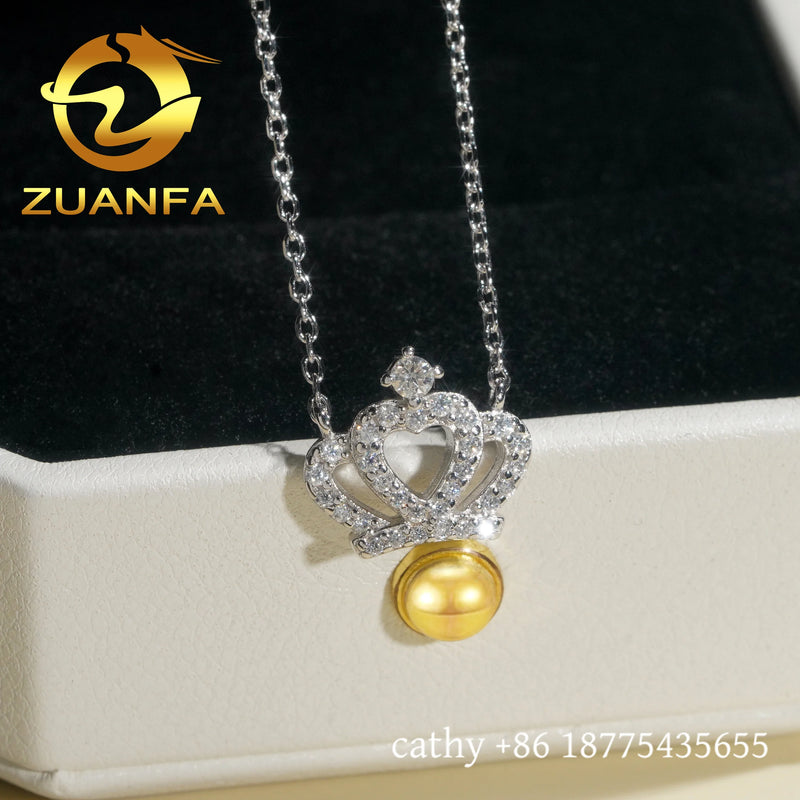 Fashion Jewelry Crown Moissanite Diamond Necklace Women Jewelry Sterling Silver 925 Iced Out Initial Necklace