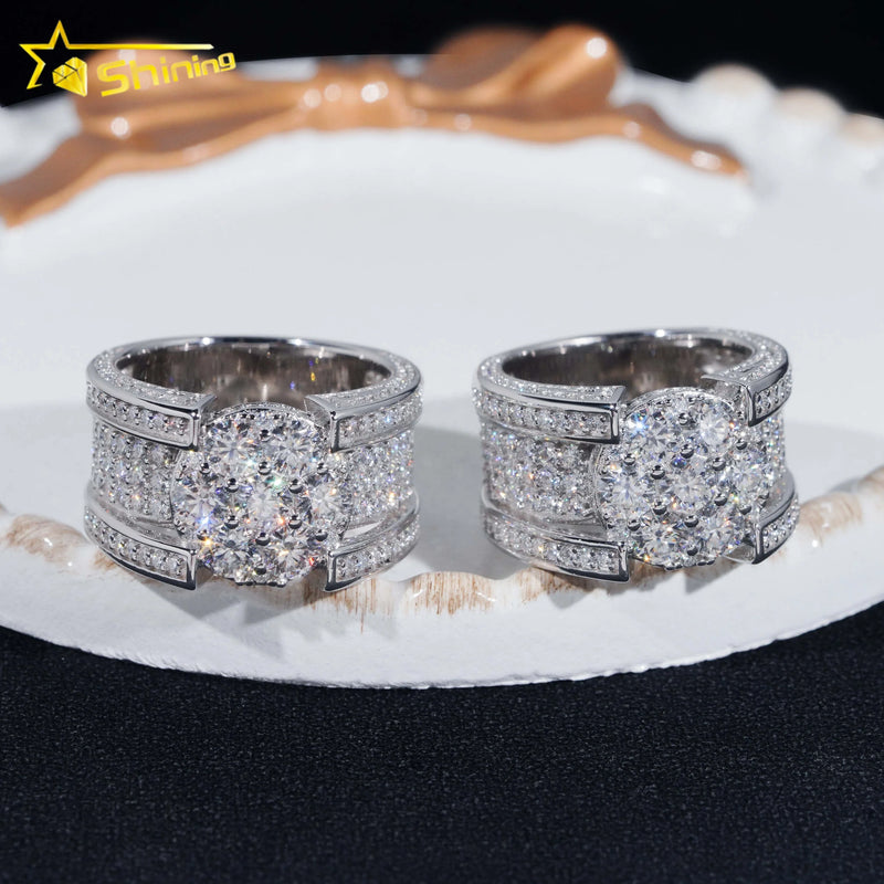 Rappers Jewelry Ready to Ship Gold Plated 925 Sterling Silver Hip Hop Iced Out Diamond Moissanite Ring for Men