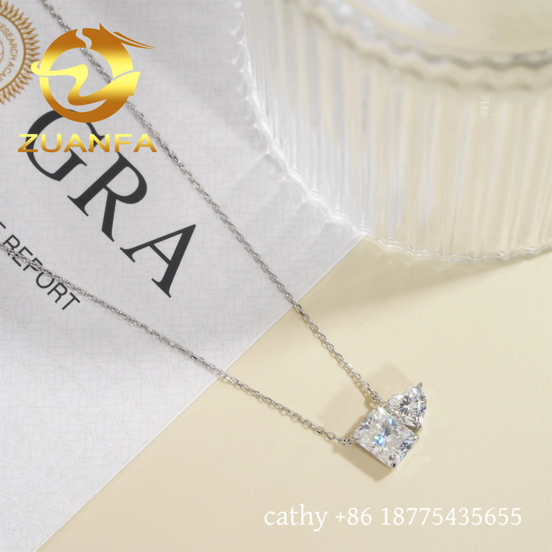 Two PC Moissanite Dimoand Pendant Necklace 925 Sterling Silver Mix Radiant and Heart Cut Necklace Iced Out Women Jewelry