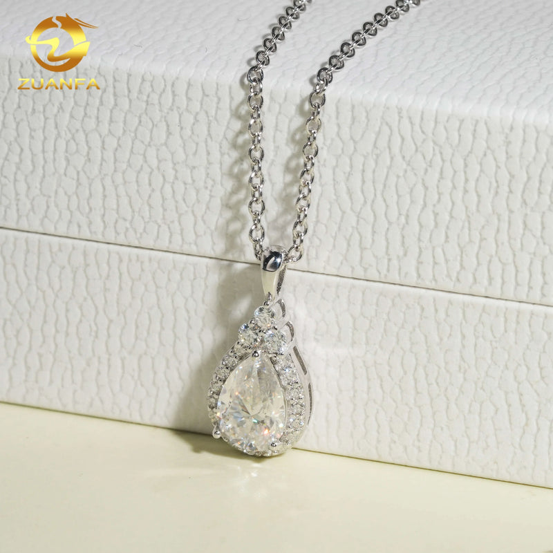 Fashion Women Jewelry Iced Out Pear Cut Diamond Hip Hop Women Link Chain 925 Silver VVS Moissanite Pendant Necklace
