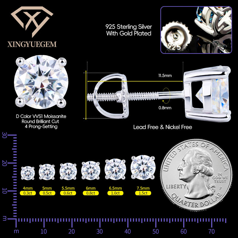 Factory Wholesale in Stock Diamond Moissanite Stud Earring Mossanite Hip Hop Fine Jewelry Real 925 Sterling Silver for Men Women