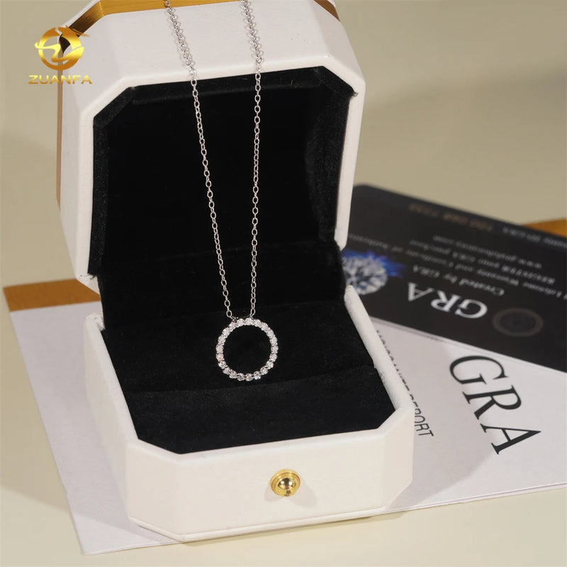 Fashion Women Jewelry Circle Moissanite Diamond Necklace Pendant Sterling Silver 925 Iced Out Charm Necklace