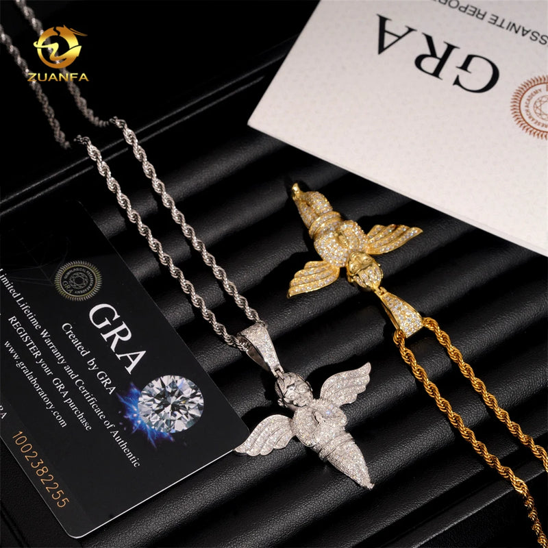 Ready Shipping Hip Hop Jewelry Angel Swing Pendant Silver 925 Iced Out Moissanite Pendant Pass Diamond Tester
