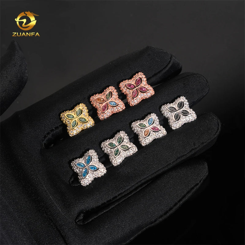 Ready to Ship 15mm Color Moissanite Flower Stud Earrings 925 Silver Hip Hop Earrings Iced Out Earrings Pass Diamond Test
