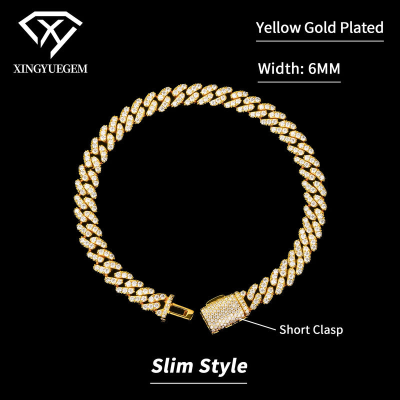 Spot Wholesale Unisex Hiphop Jewelry 6mm Mossanite Diamond 18k Gold Plated 925 Silver Cuban Link Bracelet Moissanite for Men