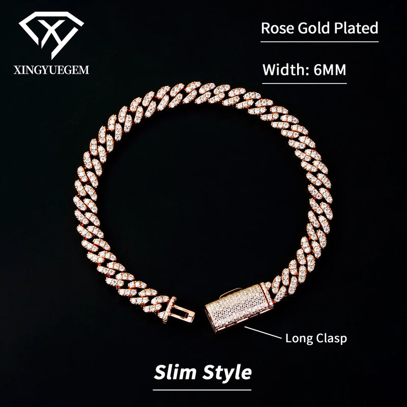 Spot Wholesale Unisex Hiphop Jewelry 6mm Mossanite Diamond 18k Gold Plated 925 Silver Cuban Link Bracelet Moissanite for Men