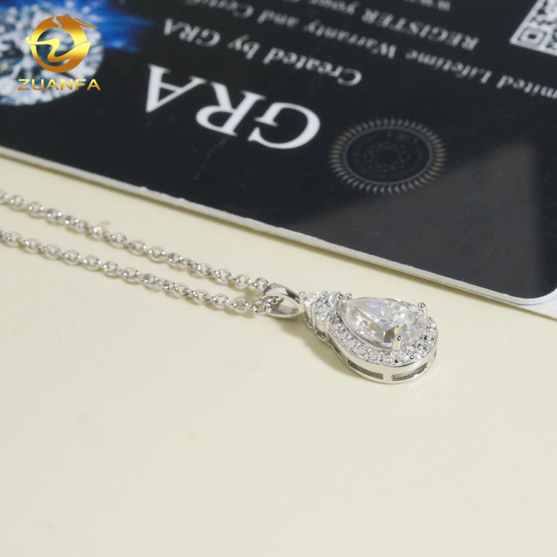 Fashion Women Jewelry Iced Out Pear Cut Diamond Hip Hop Women Link Chain 925 Silver VVS Moissanite Pendant Necklace