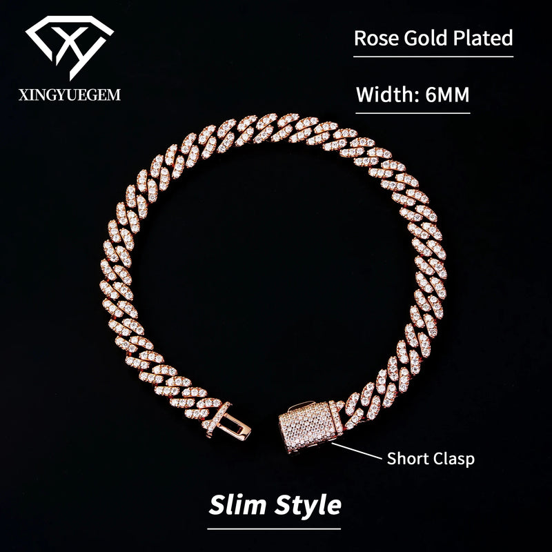 Spot Wholesale Unisex Hiphop Jewelry 6mm Mossanite Diamond 18k Gold Plated 925 Silver Cuban Link Bracelet Moissanite for Men