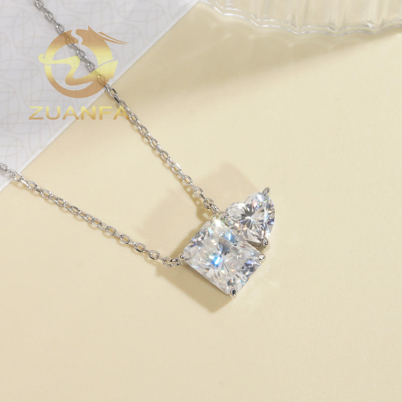 Two PC Moissanite Dimoand Pendant Necklace 925 Sterling Silver Mix Radiant and Heart Cut Necklace Iced Out Women Jewelry