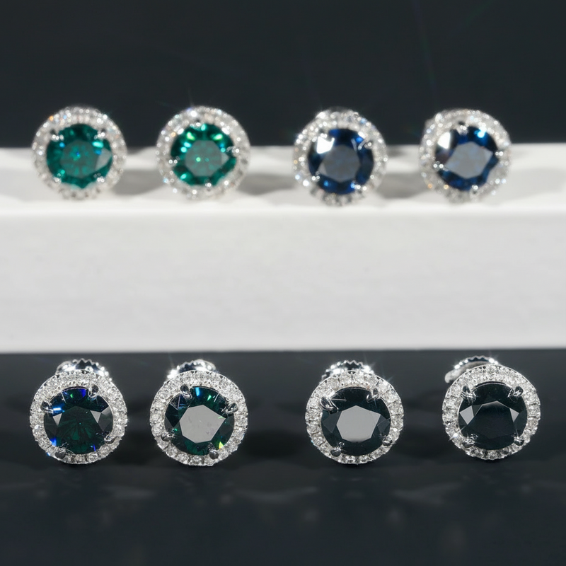 Corvanni Halo Gemstone Studs