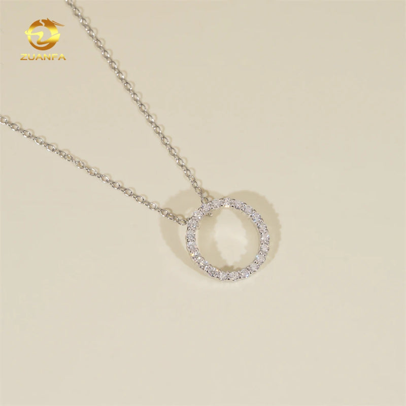 Fashion Women Jewelry Circle Moissanite Diamond Necklace Pendant Sterling Silver 925 Iced Out Charm Necklace