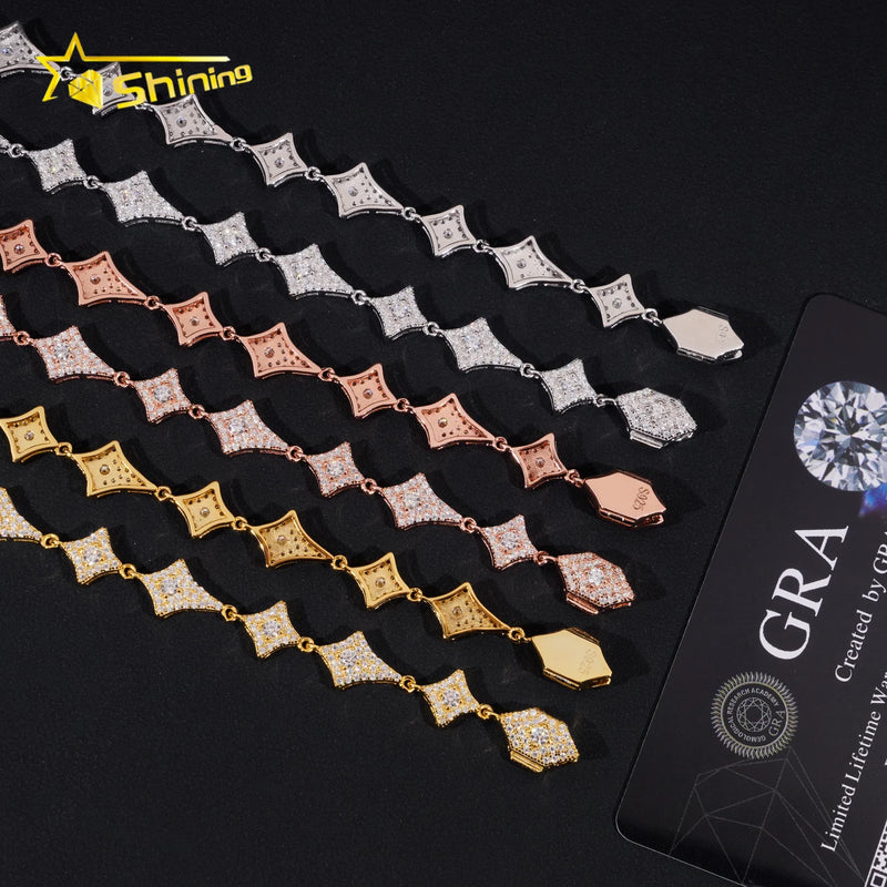 GRA Certified Hip Hop Jewelry 925 Sterling Silver Diamond Iced Out Moissanite Tennis Chain Bracelet Fashion Necklace