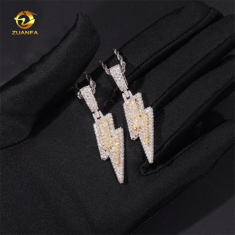 Pass Diamond Tester Two Tone Lightning Custom Iced Out 925 Sterling Silver Hip Hop Moissanite Pendant