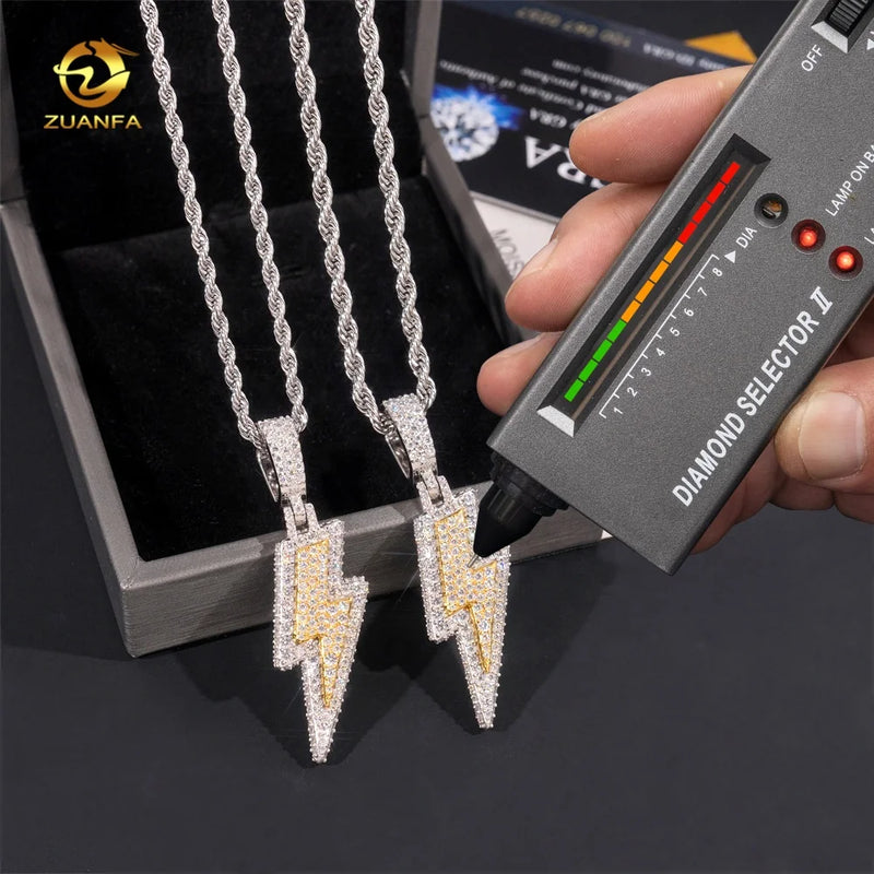 Pass Diamond Tester Two Tone Lightning Custom Iced Out 925 Sterling Silver Hip Hop Moissanite Pendant
