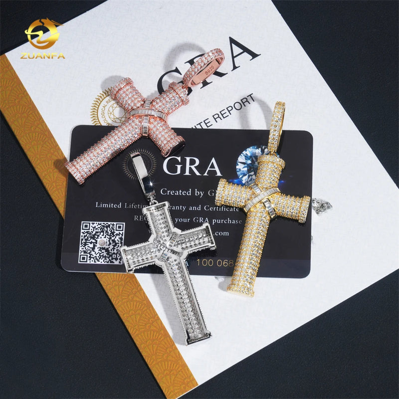 Ready to Ship Iced Out Cross Pendant Solid Silver With Moissanite Diamond Hip Hop Pendant