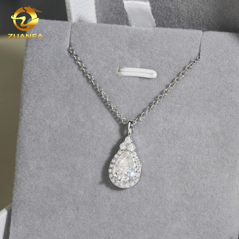 Fashion Women Jewelry Iced Out Pear Cut Diamond Hip Hop Women Link Chain 925 Silver VVS Moissanite Pendant Necklace