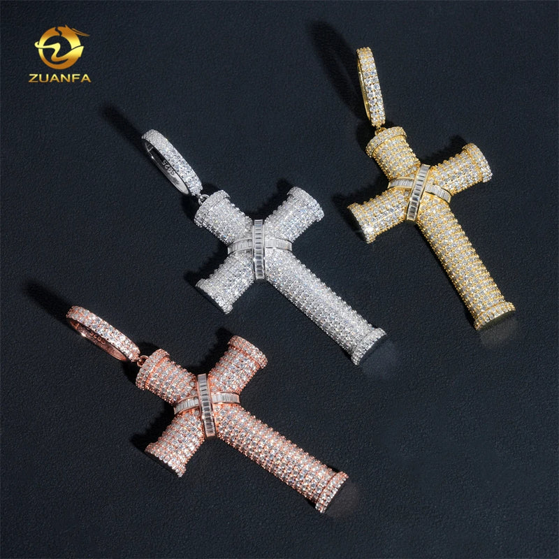 Ready to Ship Iced Out Cross Pendant Solid Silver With Moissanite Diamond Hip Hop Pendant