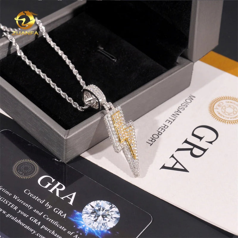 Pass Diamond Tester Two Tone Lightning Custom Iced Out 925 Sterling Silver Hip Hop Moissanite Pendant