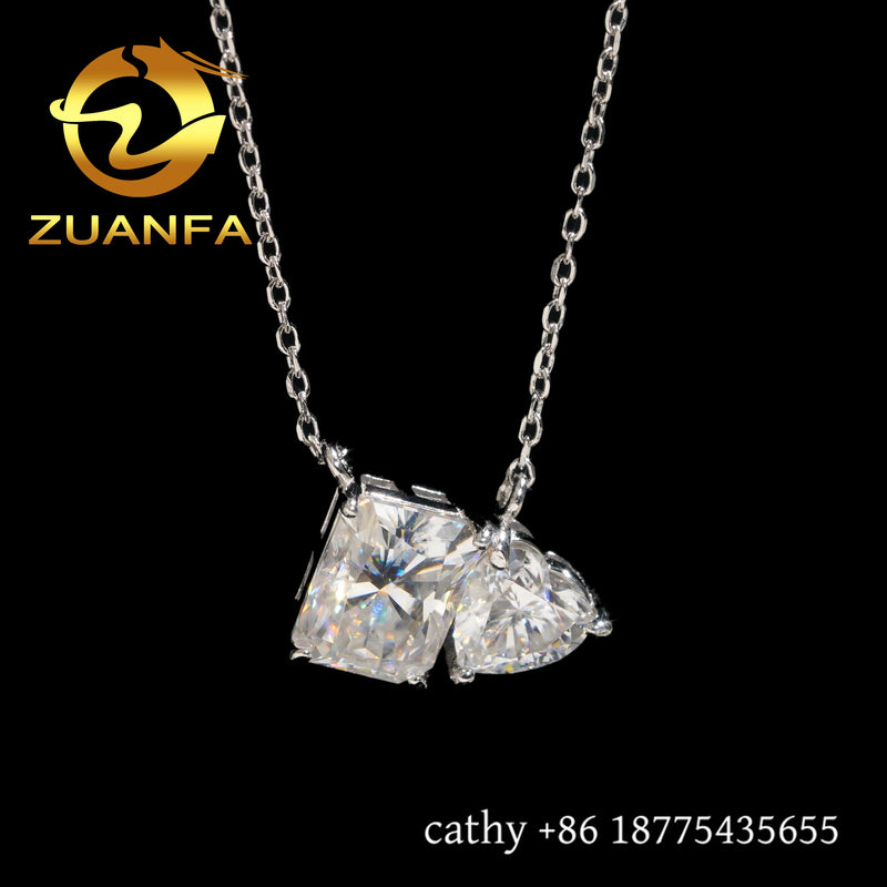 Two PC Moissanite Dimoand Pendant Necklace 925 Sterling Silver Mix Radiant and Heart Cut Necklace Iced Out Women Jewelry