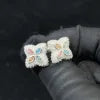 Ready to Ship 15mm Color Moissanite Flower Stud Earrings 925 Silver Hip Hop Earrings Iced Out Earrings Pass Diamond Test