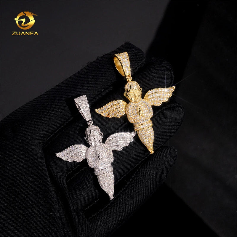 Ready Shipping Hip Hop Jewelry Angel Swing Pendant Silver 925 Iced Out Moissanite Pendant Pass Diamond Tester