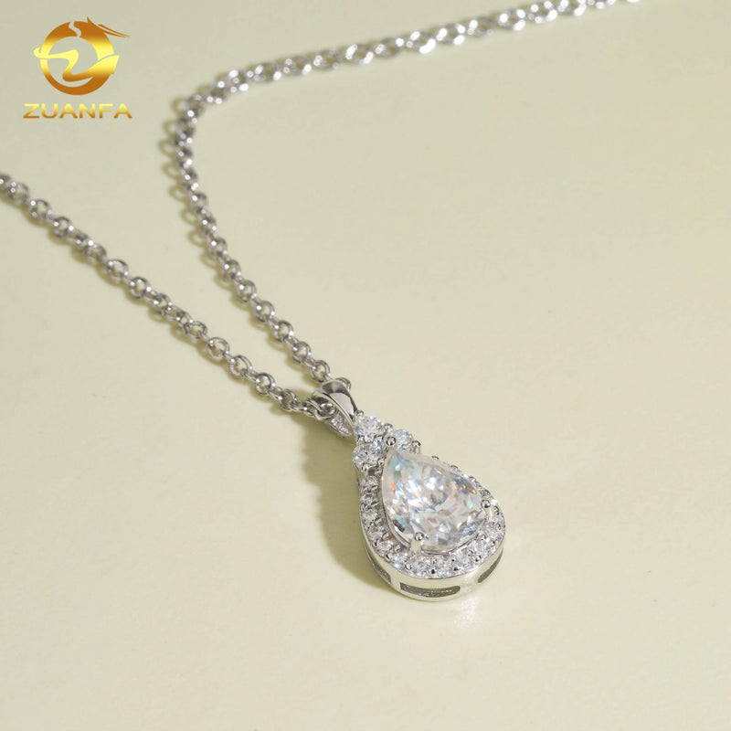 Fashion Women Jewelry Iced Out Pear Cut Diamond Hip Hop Women Link Chain 925 Silver VVS Moissanite Pendant Necklace
