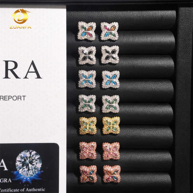 Ready to Ship 15mm Color Moissanite Flower Stud Earrings 925 Silver Hip Hop Earrings Iced Out Earrings Pass Diamond Test
