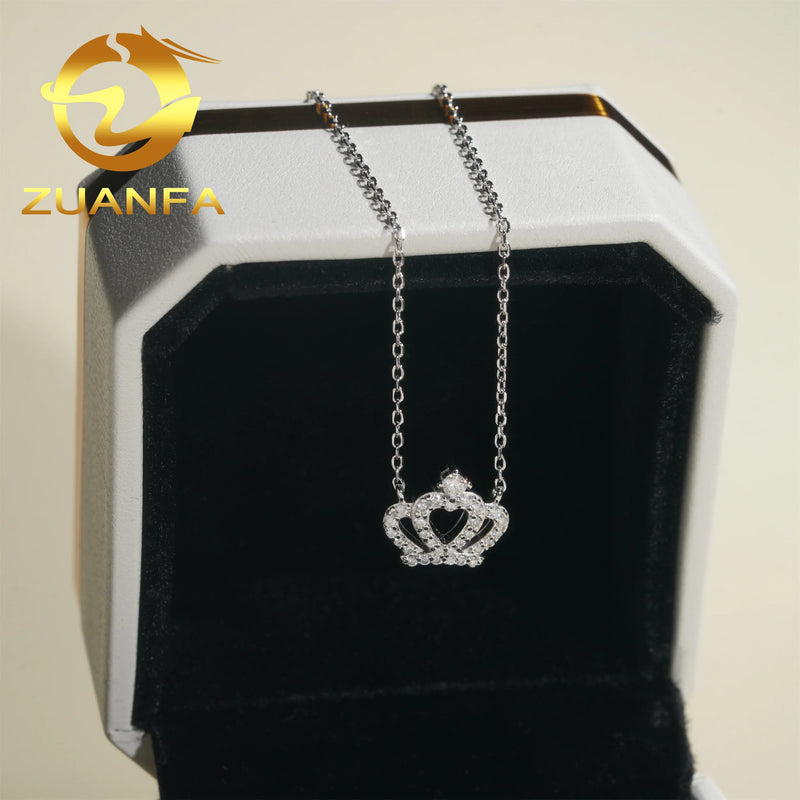 Fashion Jewelry Crown Moissanite Diamond Necklace Women Jewelry Sterling Silver 925 Iced Out Initial Necklace