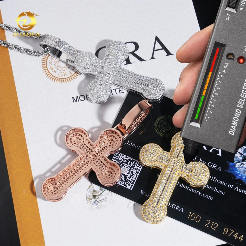 Iced Out Jewelry Fashion GRA Certificate Cross High-end Hip Hop Silver Moissanite Pendant