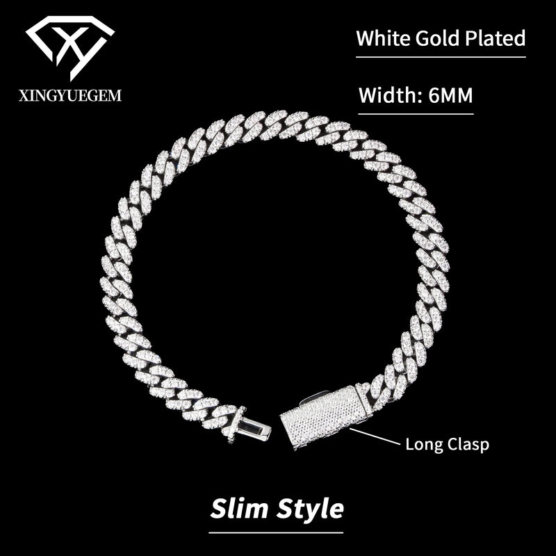 Spot Wholesale Unisex Hiphop Jewelry 6mm Mossanite Diamond 18k Gold Plated 925 Silver Cuban Link Bracelet Moissanite for Men