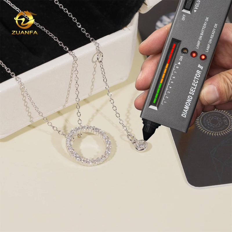 Fashion Women Jewelry Circle Moissanite Diamond Necklace Pendant Sterling Silver 925 Iced Out Charm Necklace