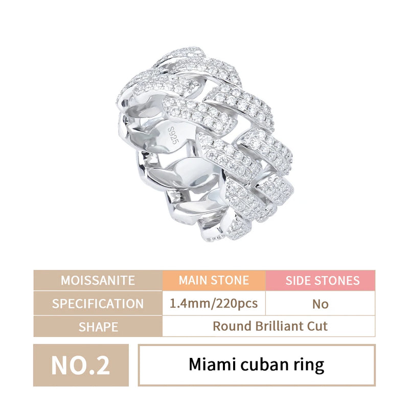 Stocks Fine Jewelry Moissanite Necklace 925 Sterling Silver VVS1 DEF Color Moissanite Miami Cuban Rings Hip Hop Jewelry