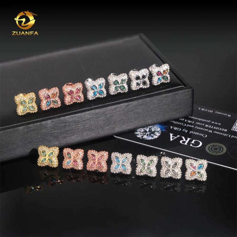 Ready to Ship 15mm Color Moissanite Flower Stud Earrings 925 Silver Hip Hop Earrings Iced Out Earrings Pass Diamond Test