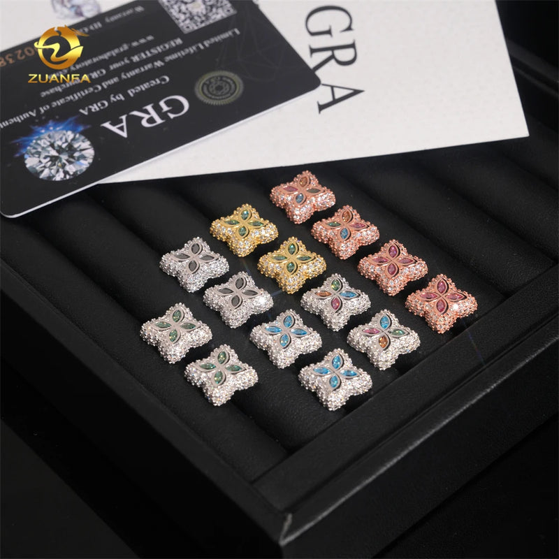 Ready to Ship 15mm Color Moissanite Flower Stud Earrings 925 Silver Hip Hop Earrings Iced Out Earrings Pass Diamond Test