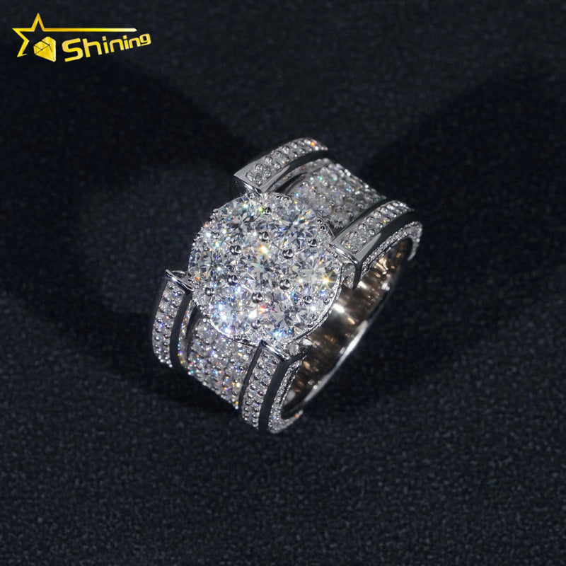 Rappers Jewelry Ready to Ship Gold Plated 925 Sterling Silver Hip Hop Iced Out Diamond Moissanite Ring for Men
