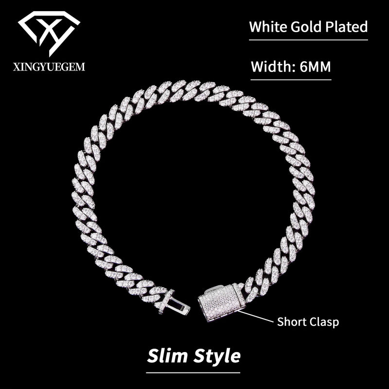 Spot Wholesale Unisex Hiphop Jewelry 6mm Mossanite Diamond 18k Gold Plated 925 Silver Cuban Link Bracelet Moissanite for Men