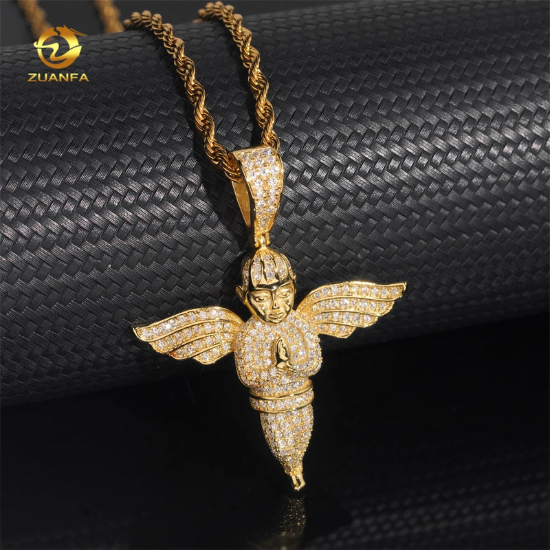 Ready Shipping Hip Hop Jewelry Angel Swing Pendant Silver 925 Iced Out Moissanite Pendant Pass Diamond Tester