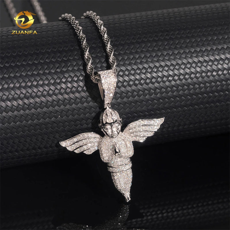 Ready Shipping Hip Hop Jewelry Angel Swing Pendant Silver 925 Iced Out Moissanite Pendant Pass Diamond Tester