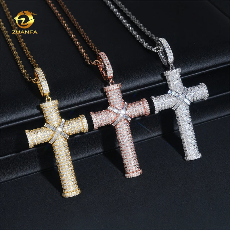 Ready to Ship Iced Out Cross Pendant Solid Silver With Moissanite Diamond Hip Hop Pendant