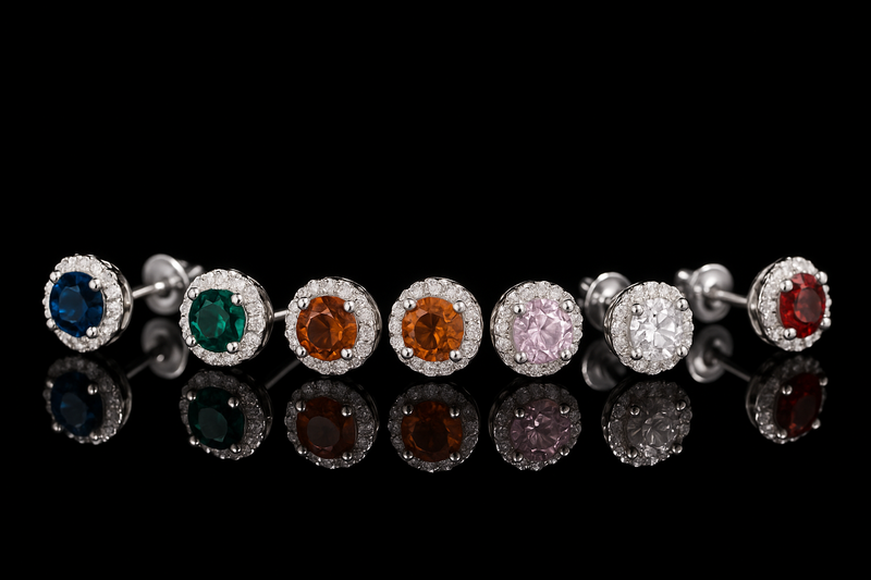 Corvanni Halo Gemstone Studs